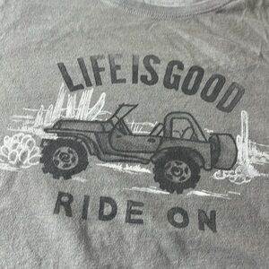 Life is Good Long Sleeve T-Shirt Gray Jeep Ride On. Size Large